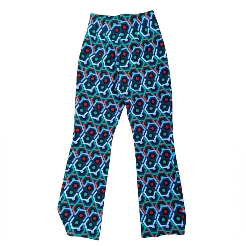 Zara Basic High Rise Geometric Print Flare Leg Pant Retro 70’s Inspired - Picture 4 of 6